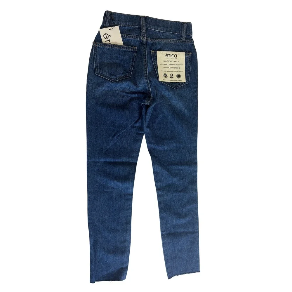 Etica Women Blue Skinny‎ Jeans Dark Wash Raw Hem Denim Slim Fit Pants Size 1